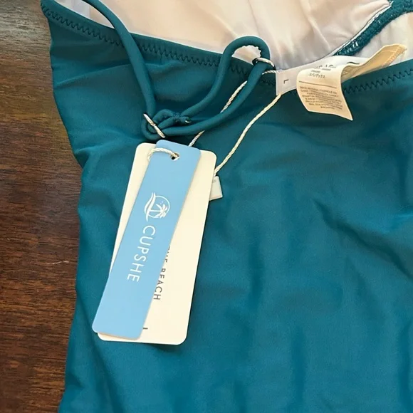 Cupshe Teal One-Piece Swimsuit With Bonus Coverup. Size Large. NWT - Picture 5 of 8